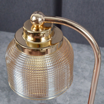 Lampe de table en cire fondue à 1 lumière avec cylindre en verre et bois de fer vintage traditionnel, levable, pour chambre à coucher 