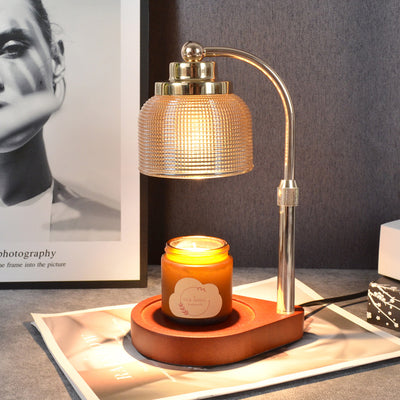 Lampe de table en cire fondue à 1 lumière avec cylindre en verre et bois de fer vintage traditionnel, levable, pour chambre à coucher 
