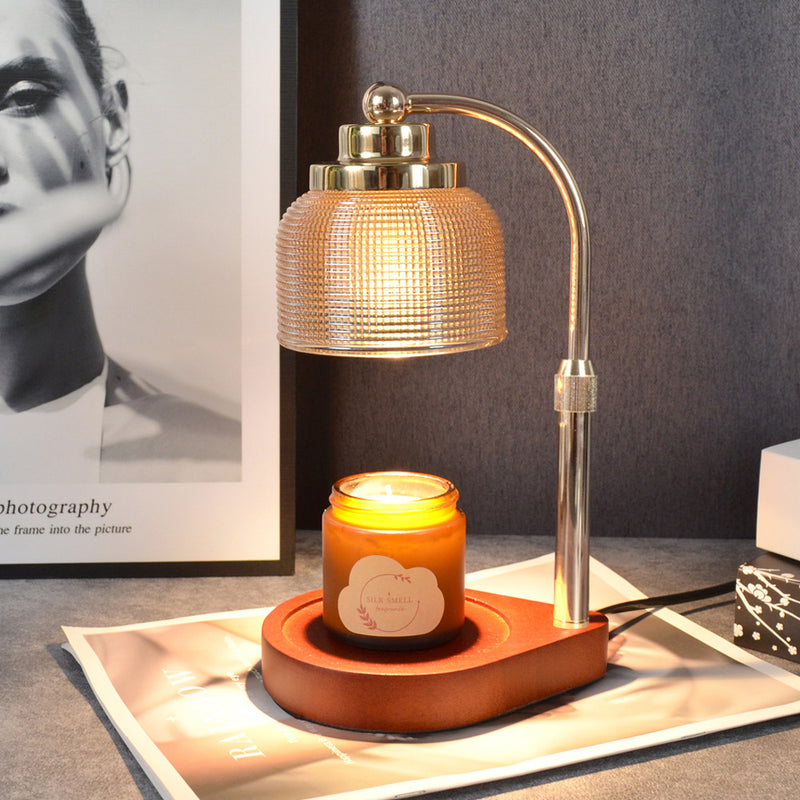 Lampe de table en cire fondue à 1 lumière avec cylindre en verre et bois de fer vintage traditionnel, levable, pour chambre à coucher 
