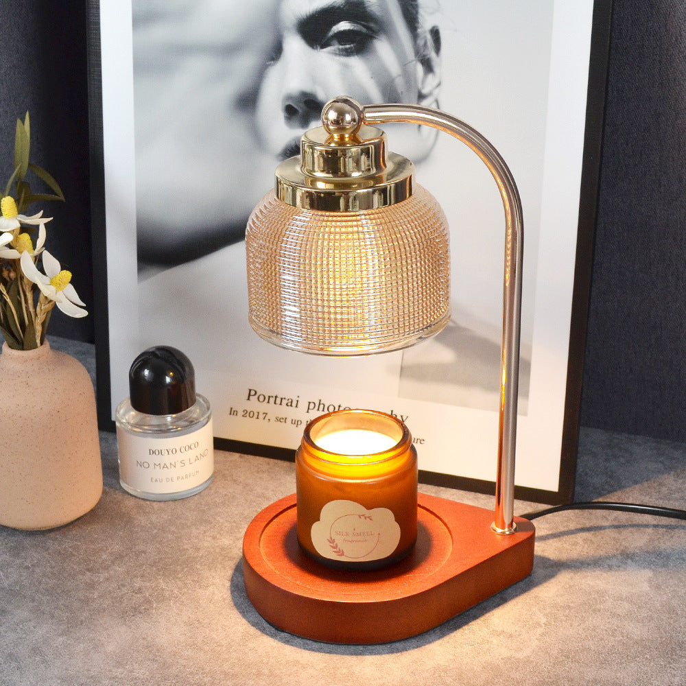 Lampe de table en cire fondue à 1 lumière avec cylindre en verre et bois de fer vintage traditionnel, levable, pour chambre à coucher 