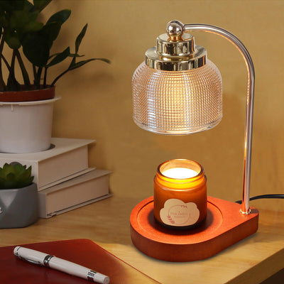 Lampe de table en cire fondue à 1 lumière avec cylindre en verre et bois de fer vintage traditionnel, levable, pour chambre à coucher 