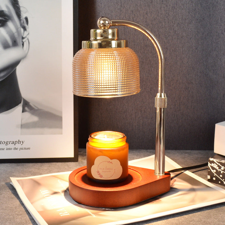 Lampe de table en cire fondue à 1 lumière avec cylindre en verre et bois de fer vintage traditionnel, levable, pour chambre à coucher 
