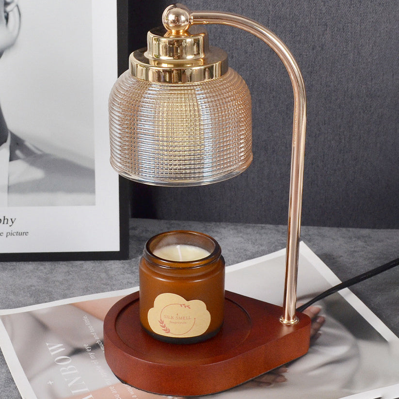 Lampe de table en cire fondue à 1 lumière avec cylindre en verre et bois de fer vintage traditionnel, levable, pour chambre à coucher 
