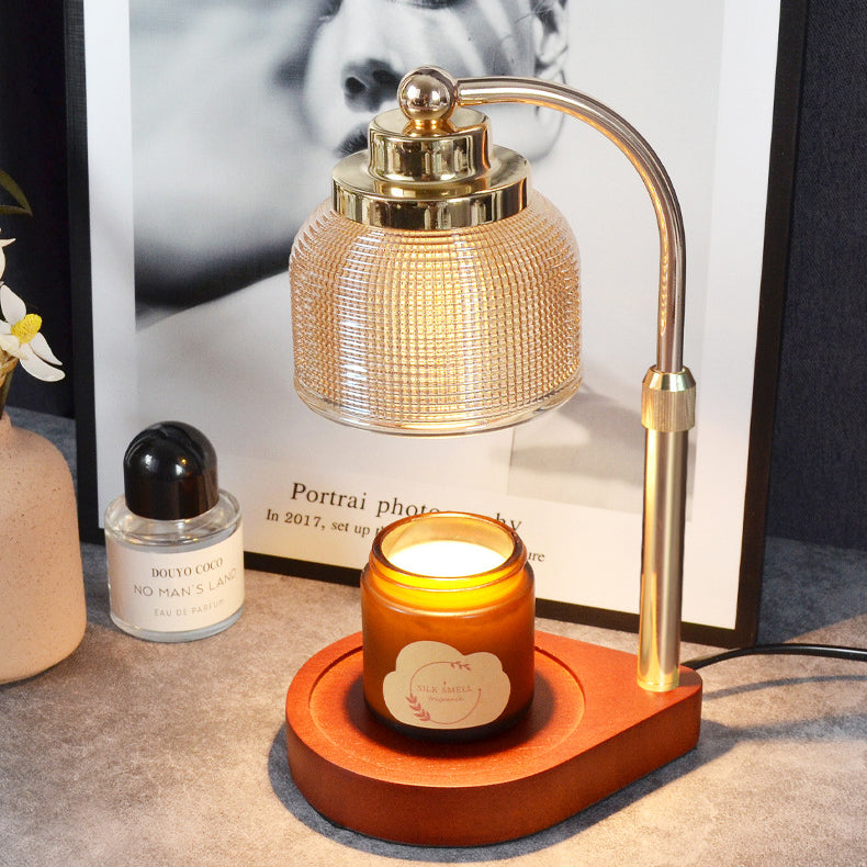 Lampe de table en cire fondue à 1 lumière avec cylindre en verre et bois de fer vintage traditionnel, levable, pour chambre à coucher 