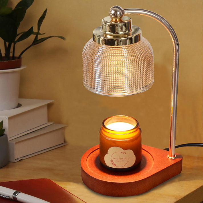 Lampe de table en cire fondue à 1 lumière avec cylindre en verre et bois de fer vintage traditionnel, levable, pour chambre à coucher 