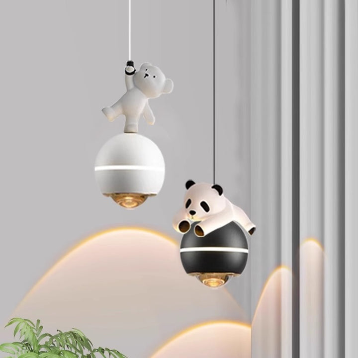 Luz colgante LED de bola de oso panda para niños, elevable, de aluminio nórdico contemporáneo, para mesita de noche 