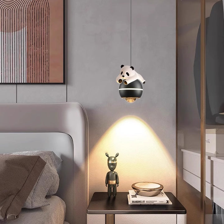 Luz colgante LED de bola de oso panda para niños, elevable, de aluminio nórdico contemporáneo, para mesita de noche 