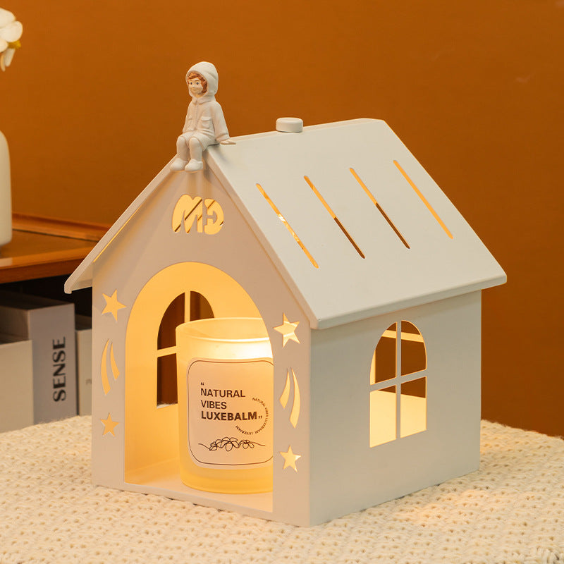 Lampe de table en fer décorative contemporaine nordique creuse à 1 lumière à cire fondante pour chambre à coucher 