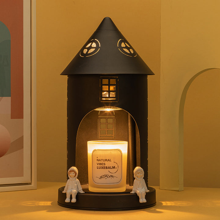 Lampe de table en cire fondue à 1 lumière avec personnage de dessin animé de château en arcs pointus en fer nordique contemporain pour chambre 