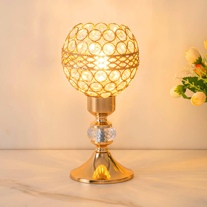 Lampe de table moderne de luxe USB en cristal cylindre à perles treillis 1 lumière pour chevet 