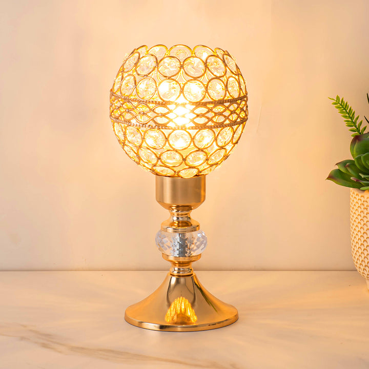Lampe de table moderne de luxe USB en cristal cylindre à perles treillis 1 lumière pour chevet 