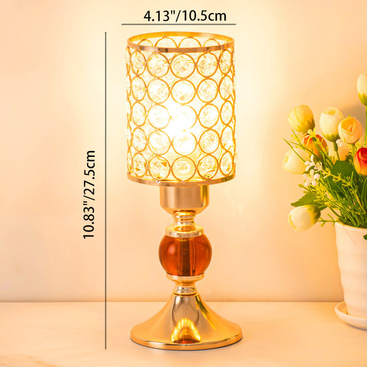 Lampe de table moderne de luxe USB en cristal cylindre à perles treillis 1 lumière pour chevet 
