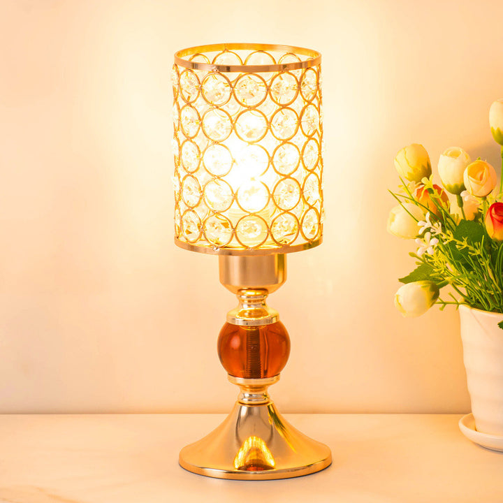 Lampe de table moderne de luxe USB en cristal cylindre à perles treillis 1 lumière pour chevet 