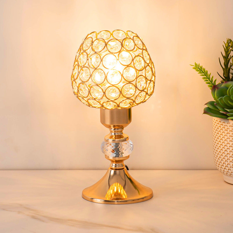 Lampe de table moderne de luxe USB en cristal cylindre à perles treillis 1 lumière pour chevet 