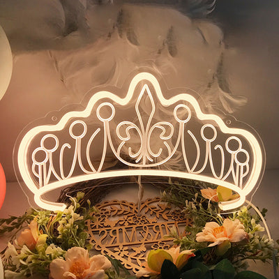 Modern Art Deco Silica Acrylic Crown LED Table Lamp Neon Lighting For Bedroom