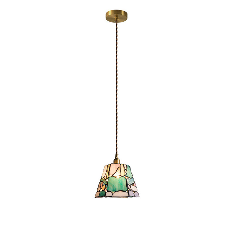 Lumière suspendue 1-lumière en verre de cuivre Tiffany traditionnel faite à la main cylindre conique pierre irrégulière pour chevet 