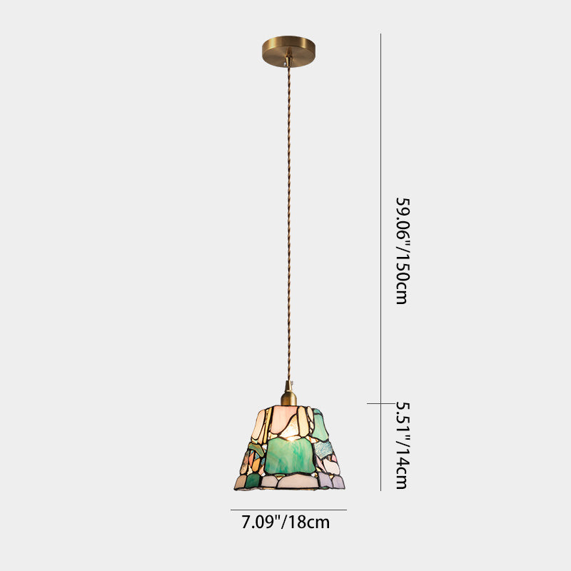 Lumière suspendue 1-lumière en verre de cuivre Tiffany traditionnel faite à la main cylindre conique pierre irrégulière pour chevet 