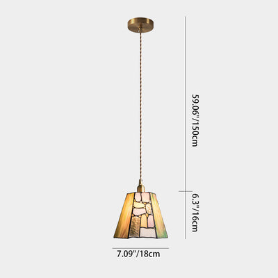 Lumière suspendue 1-lumière en verre de cuivre Tiffany traditionnel faite à la main cylindre conique pierre irrégulière pour chevet 