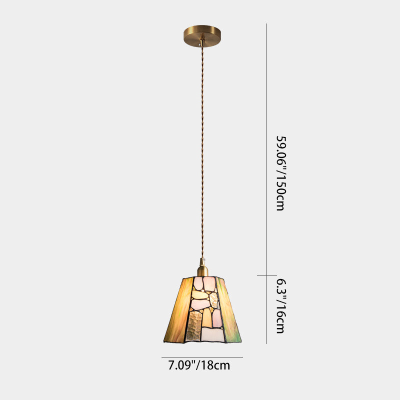 Lumière suspendue 1-lumière en verre de cuivre Tiffany traditionnel faite à la main cylindre conique pierre irrégulière pour chevet 