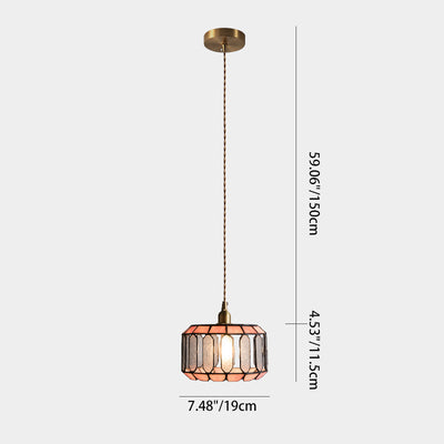 Lumière suspendue 1-lumière en verre de cuivre Tiffany traditionnel faite à la main cylindre conique pierre irrégulière pour chevet 