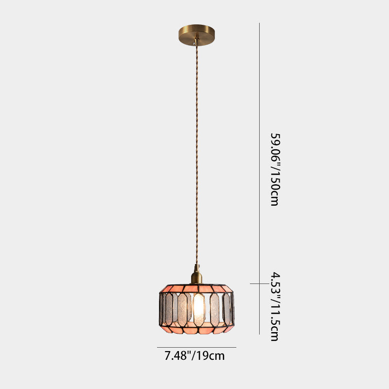 Lumière suspendue 1-lumière en verre de cuivre Tiffany traditionnel faite à la main cylindre conique pierre irrégulière pour chevet 