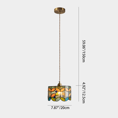 Lumière suspendue 1-lumière en verre de cuivre Tiffany traditionnel faite à la main cylindre conique pierre irrégulière pour chevet 