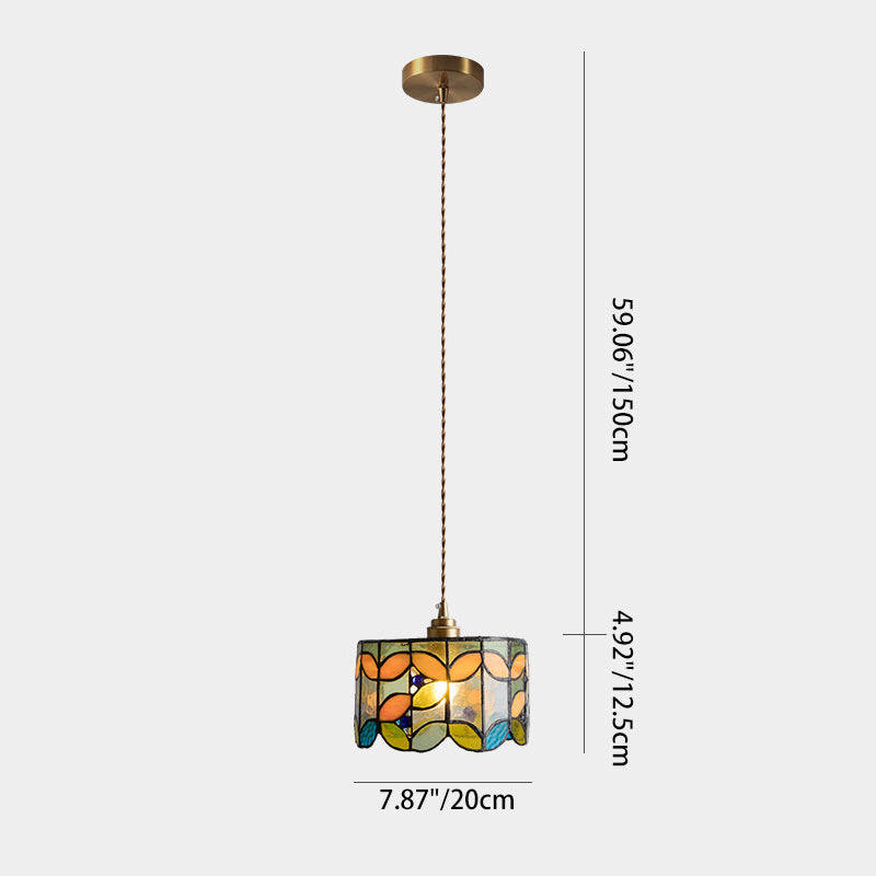 Lumière suspendue 1-lumière en verre de cuivre Tiffany traditionnel faite à la main cylindre conique pierre irrégulière pour chevet 