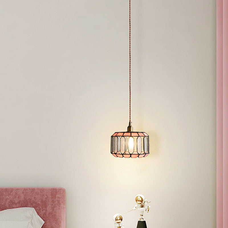 Lumière suspendue 1-lumière en verre de cuivre Tiffany traditionnel faite à la main cylindre conique pierre irrégulière pour chevet 