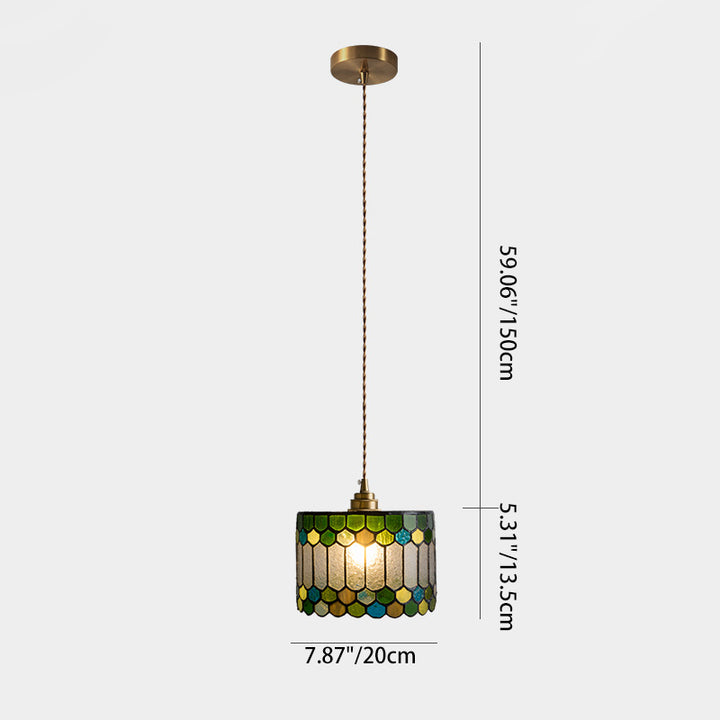 Suspension à 1 lumière avec abat-jour conique en verre cuivre traditionnel Tiffany pour salle à manger 