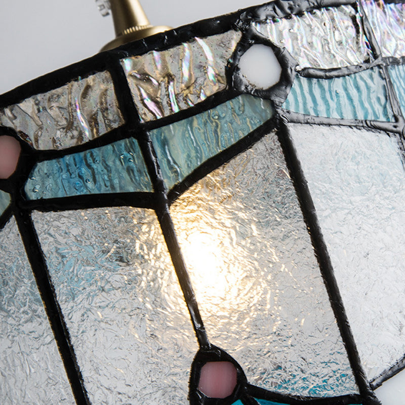 Suspension à 1 lumière avec abat-jour conique en verre cuivre traditionnel Tiffany pour salle à manger 