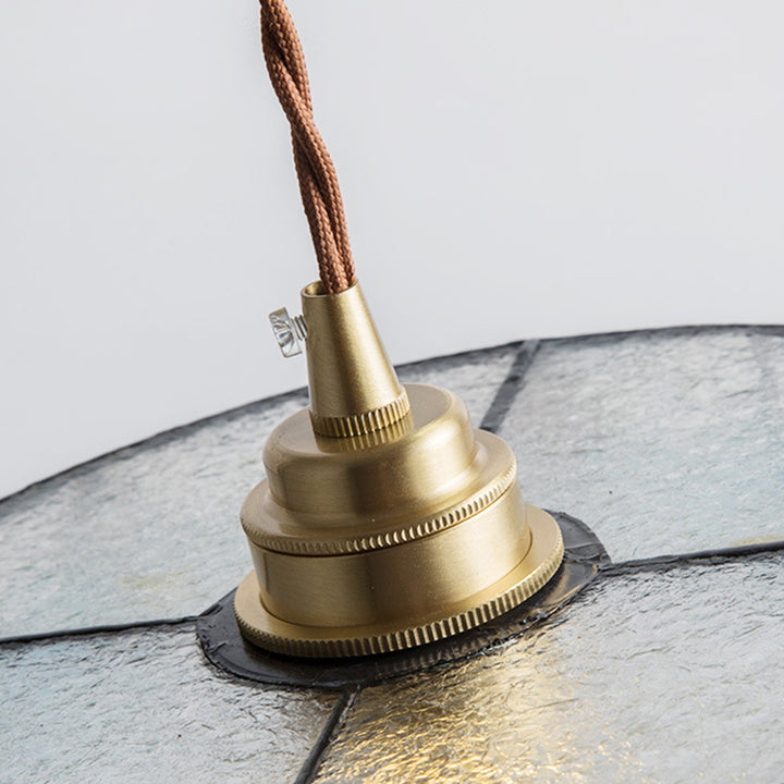 Suspension à 1 lumière avec abat-jour conique en verre cuivre traditionnel Tiffany pour salle à manger 