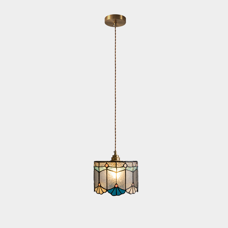 Suspension à 1 lumière avec abat-jour conique en verre cuivre traditionnel Tiffany pour salle à manger 