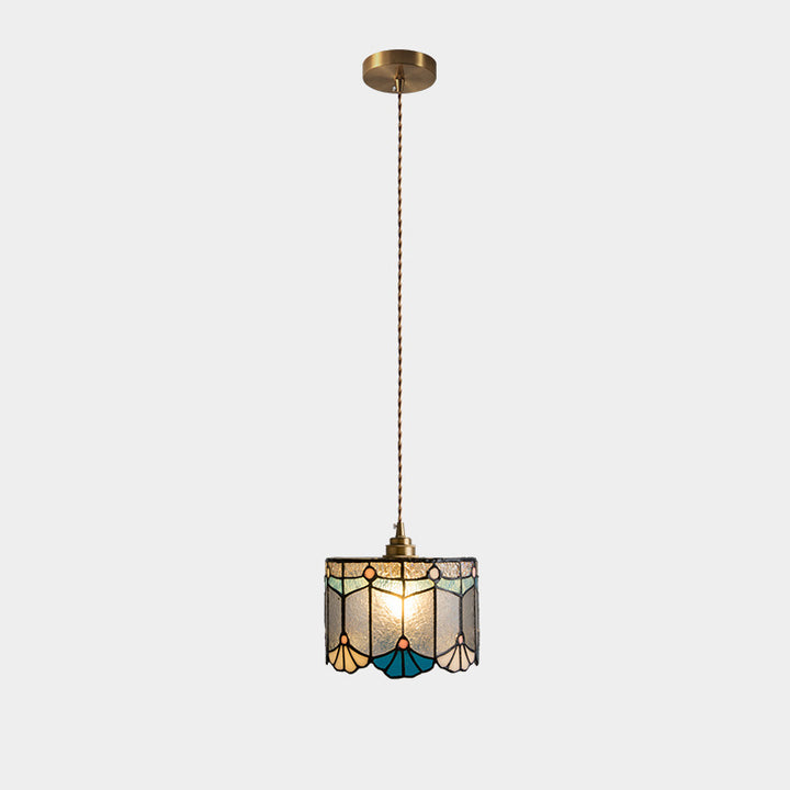 Suspension à 1 lumière avec abat-jour conique en verre cuivre traditionnel Tiffany pour salle à manger 