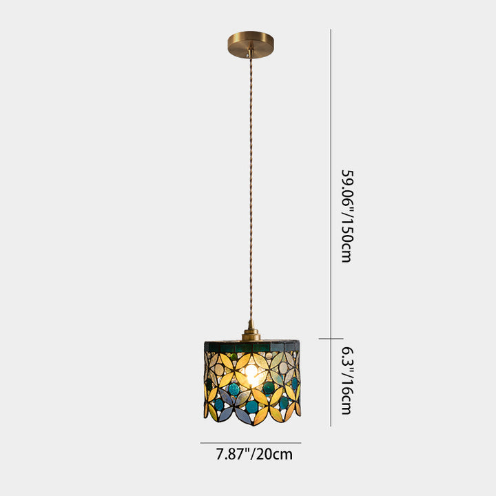 Suspension à 1 lumière avec abat-jour conique en verre cuivre traditionnel Tiffany pour salle à manger 