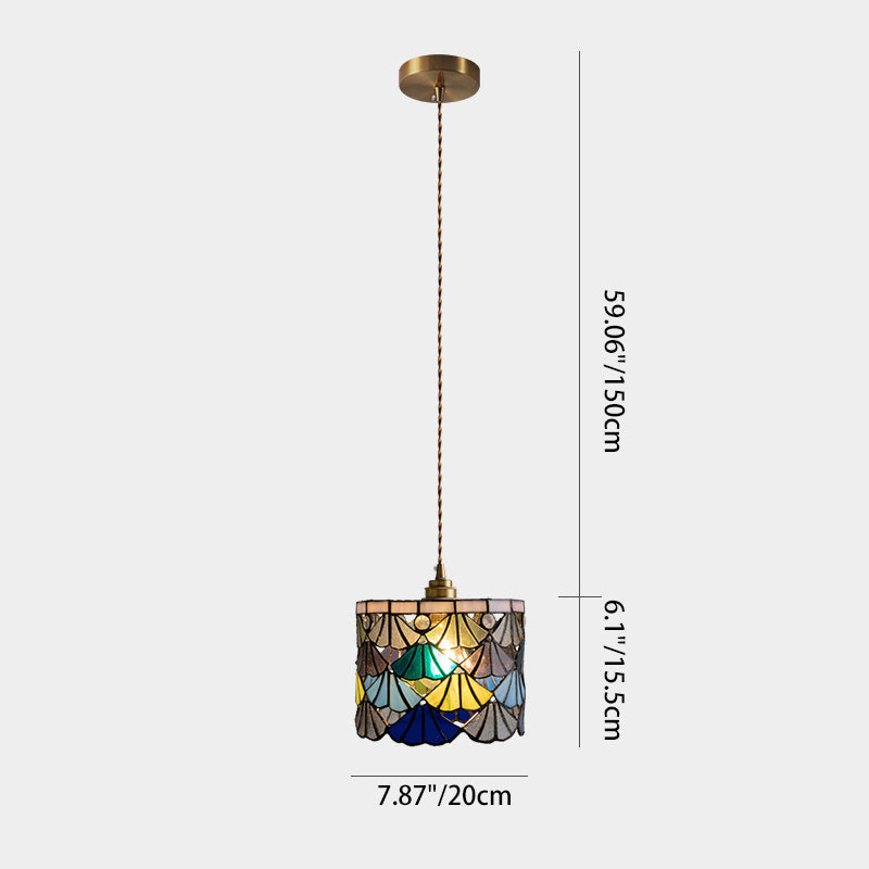 Suspension à 1 lumière avec abat-jour conique en verre cuivre traditionnel Tiffany pour salle à manger 