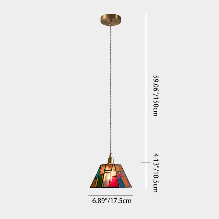 Suspension à 1 lumière avec abat-jour conique en verre cuivre traditionnel Tiffany pour salle à manger 