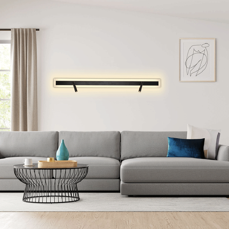 Applique murale LED minimaliste moderne en aluminium et acrylique rectangulaire rotative pour chevet 