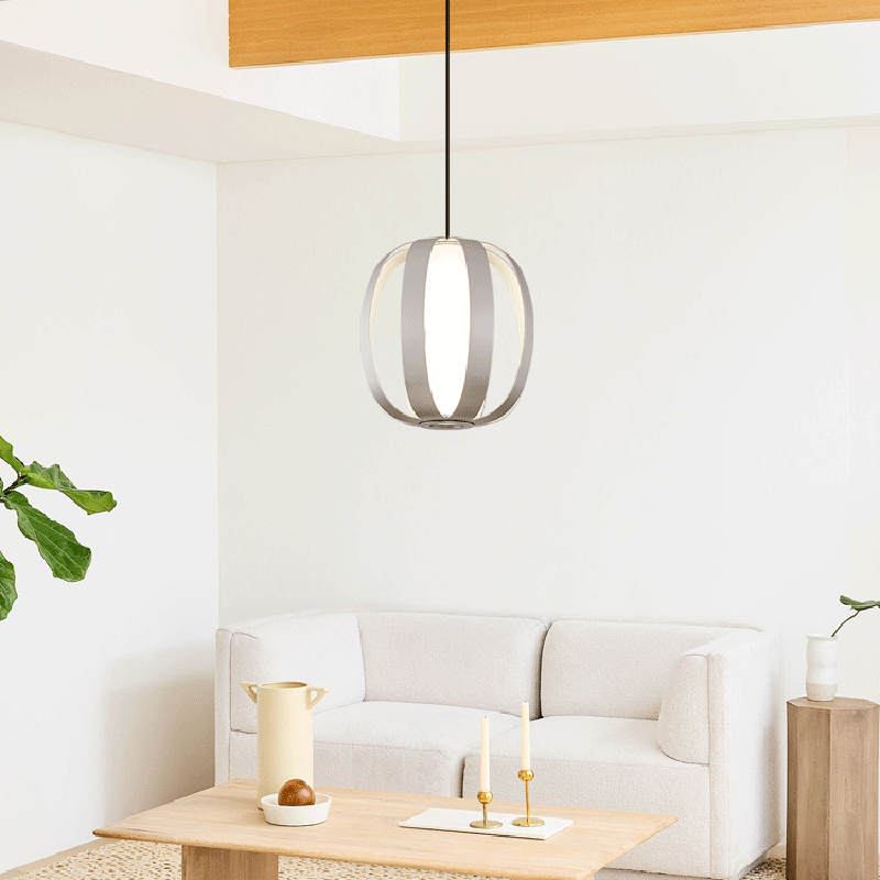 Zeitgenössische skandinavische Aluminium-Acryl-Kugellaterne LED Pendelleuchte für das Esszimmer 