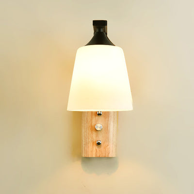 Contemporary Nordic Wood Iron Glass Bell 1-Light Wall Sconce Lamp For Hallway