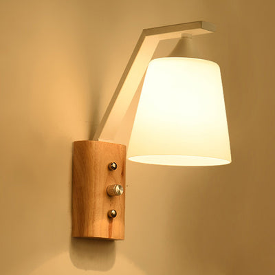 Contemporary Nordic Wood Iron Glass Bell 1-Light Wall Sconce Lamp For Hallway