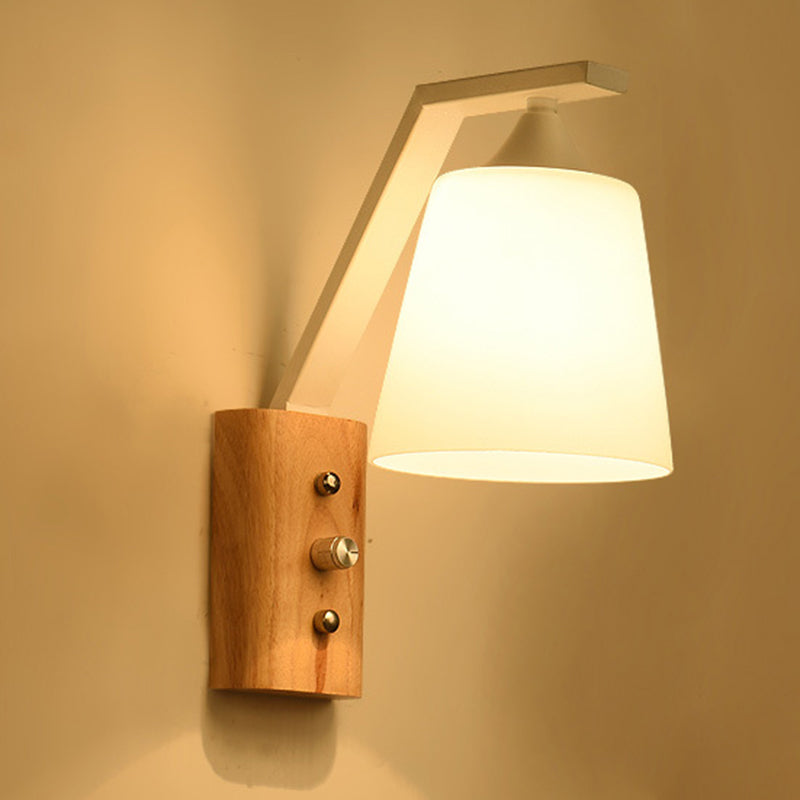 Contemporary Nordic Wood Iron Glass Bell 1-Light Wall Sconce Lamp For Hallway
