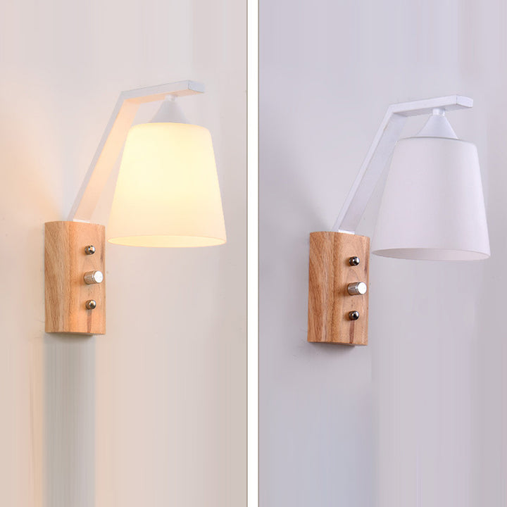 Contemporary Nordic Wood Iron Glass Bell 1-Light Wall Sconce Lamp For Hallway