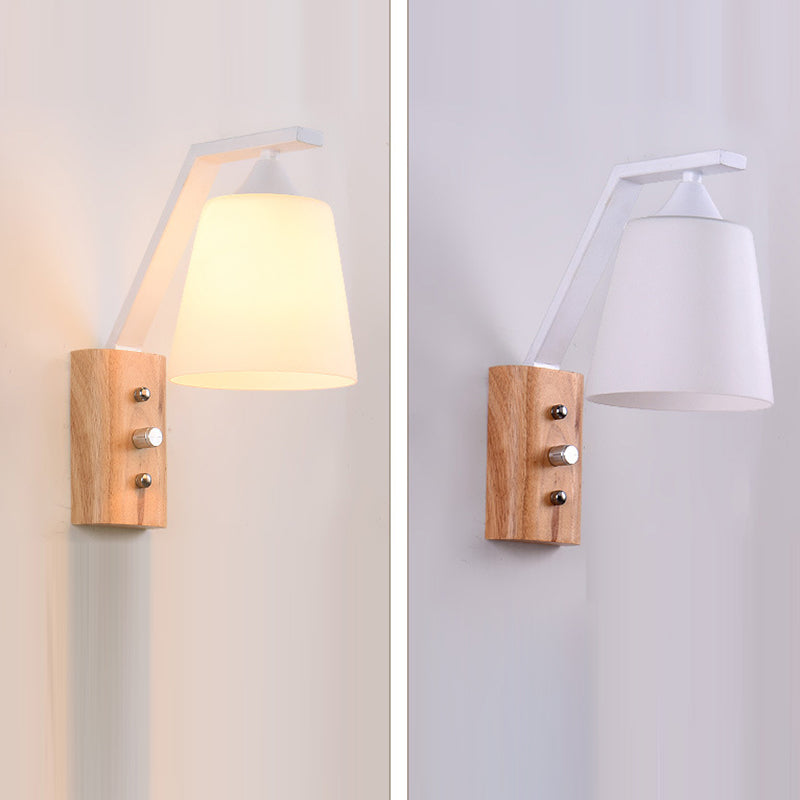 Contemporary Nordic Wood Iron Glass Bell 1-Light Wall Sconce Lamp For Hallway