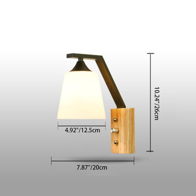 Contemporary Nordic Wood Iron Glass Bell 1-Light Wall Sconce Lamp For Hallway