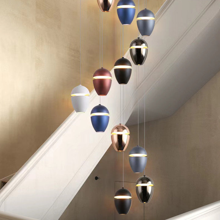Lámpara colgante LED elíptica de aluminio contemporáneo escandinavo con forma de bala y elevable para mesita de noche 