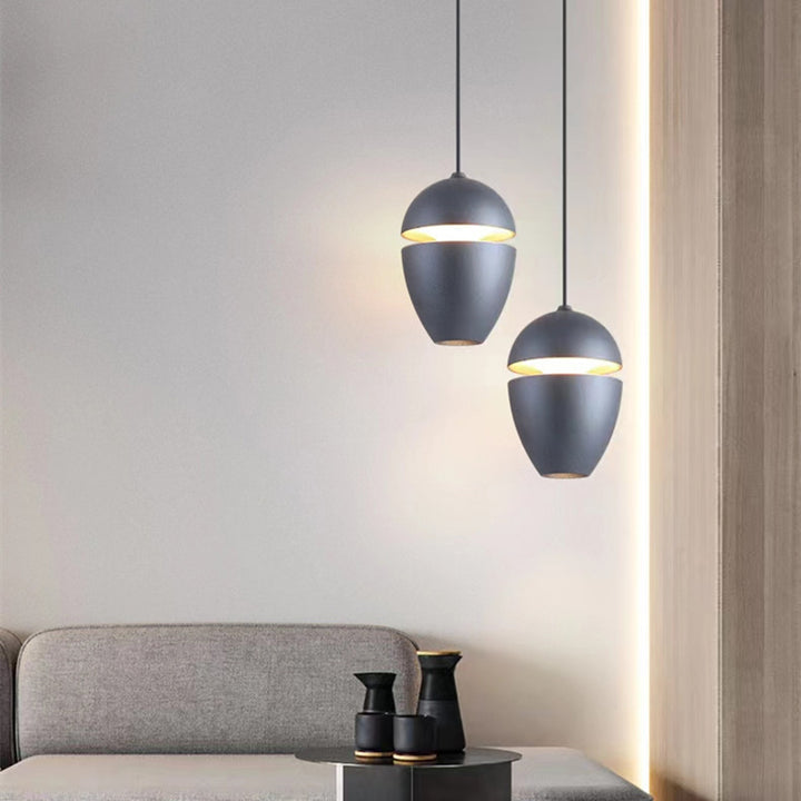 Lámpara colgante LED elíptica de aluminio contemporáneo escandinavo con forma de bala y elevable para mesita de noche 