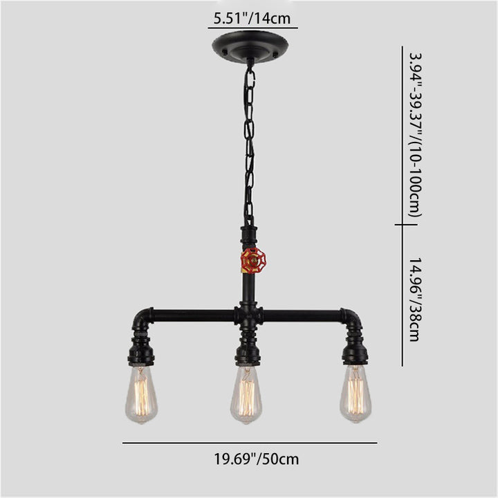 Contemporary Industrial Iron Water Pipe 3-Light Chandeliers For Dining Room