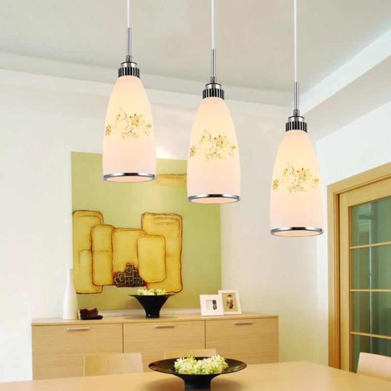 Modern Simplicity Hardware Glass Flower Bullet 1/3 Light Pendant Light For Dining Room