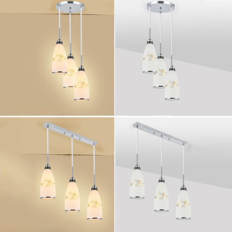 Modern Simplicity Hardware Glass Flower Bullet 1/3 Light Pendant Light For Dining Room