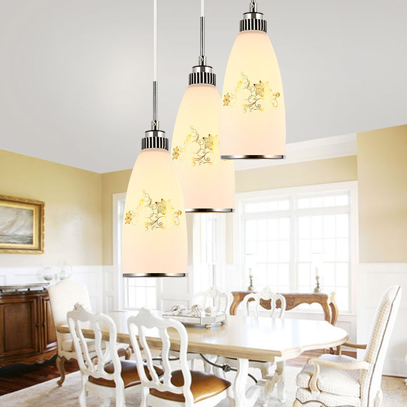 Modern Simplicity Hardware Glass Flower Bullet 1/3 Light Pendant Light For Dining Room
